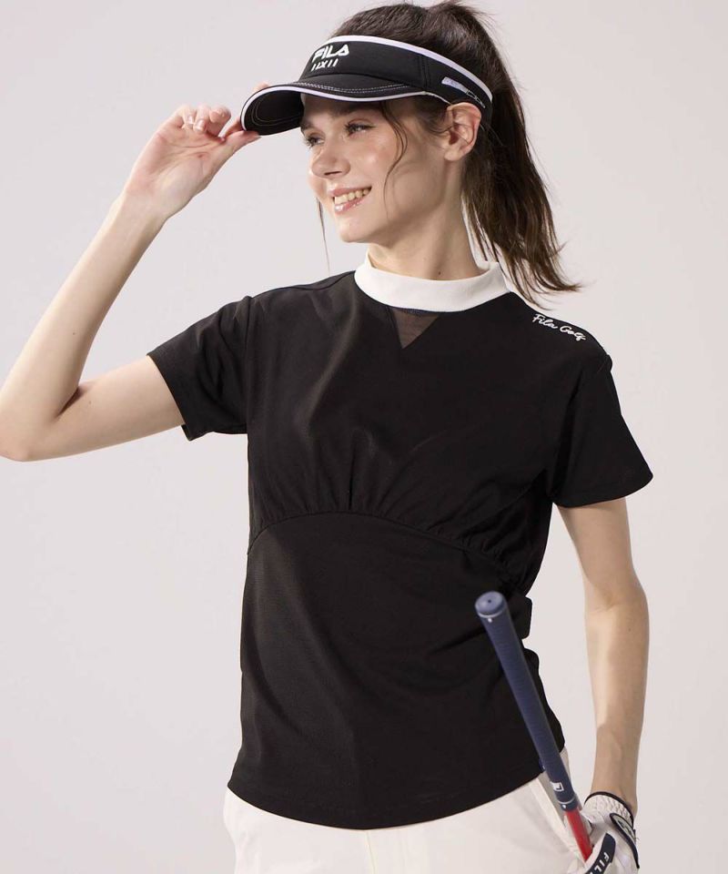 ブラウス シャツ 「FILA GOLF:フィラゴルフ」レディースモックネックシャツ　フレンチスリーブシャツ　ゴルフ レディース セール】【FILA GOLF/フィラゴルフ】レディースノースリーブ