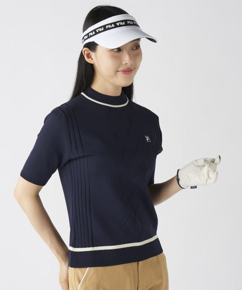 フィラ　ボール柄ニットのセットアップ ハート型編み半袖モックネックニットシャツ - FILA GOLF（フィラ